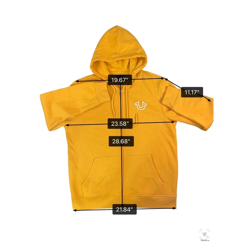 True Religion Mens Yellow Full Zip Hoodie Buddha Graphic Horseshoe Logo XL